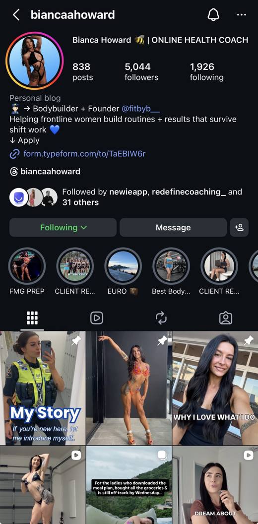 Bianca, real Instagram profile
