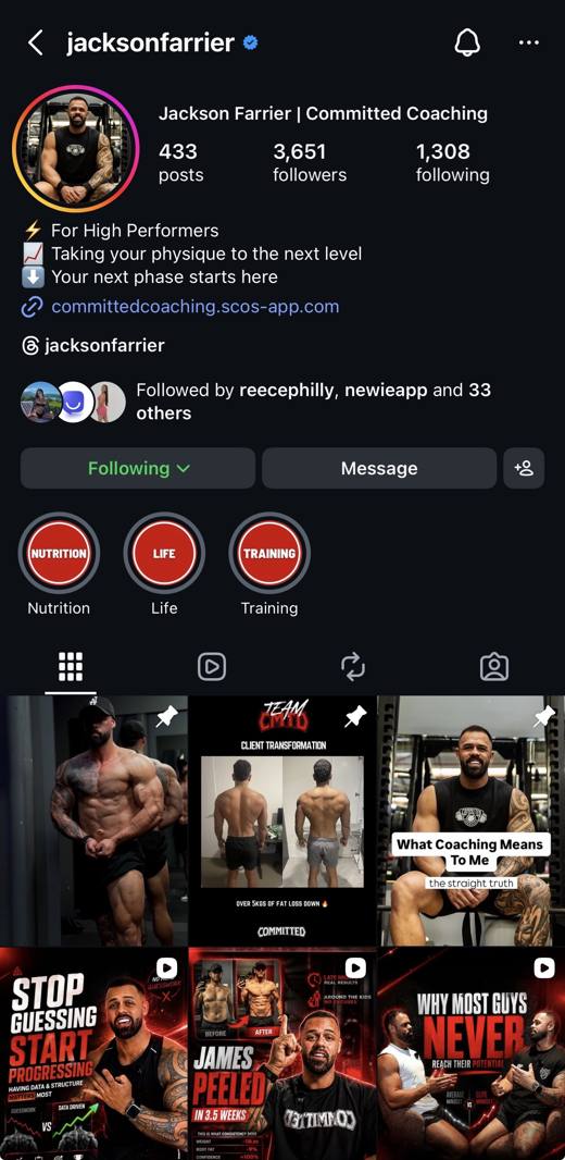 Jackson, real Instagram profile