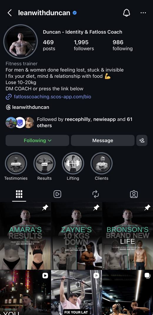 Duncan, real Instagram profile
